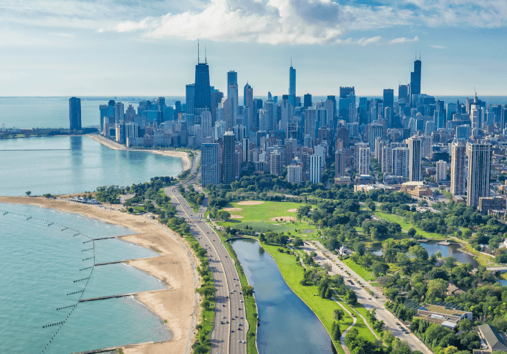 ariel shot of chicago